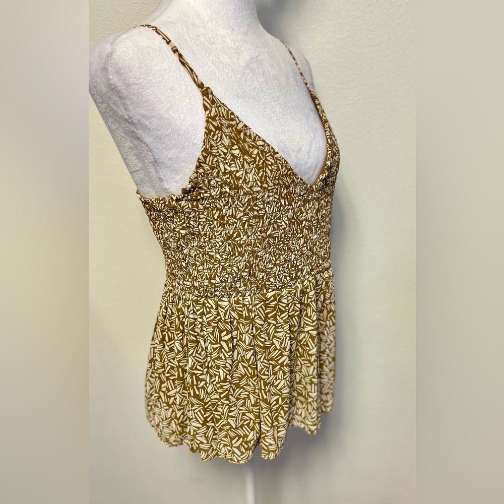 Babydoll Tan Cami V Neck Mesh Smocked Swing Y2K Style 
Women’s Size Medium